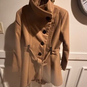 Steve Madden Tan High-Low, Skirted Hem Trench Coat -medium